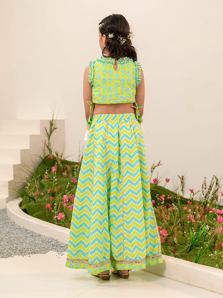 Girls Printed Ready to Wear Lehenga Choli (L-GREENZIGZAG)