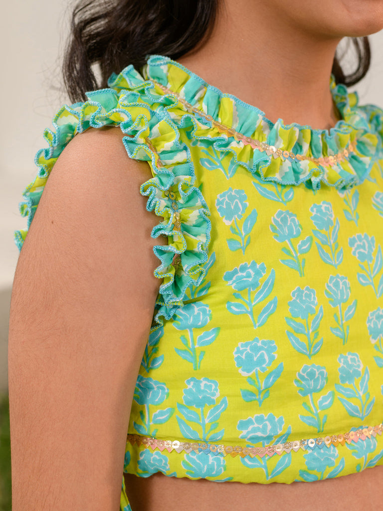 Girls Printed Ready to Wear Lehenga Choli (L-GREENZIGZAG)