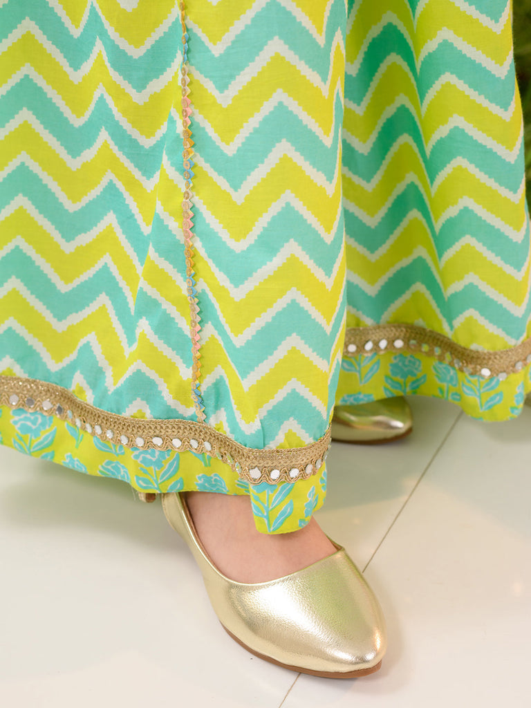 Girls Printed Ready to Wear Lehenga Choli (L-GREENZIGZAG)