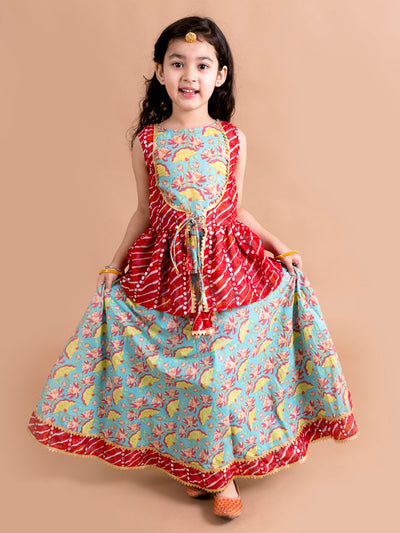 Girls Green & Pink Printed Ready to Wear Lehenga CholiGirls Green & Pink Printed Ready to Wear Lehenga Choli (L-Greenlotus)