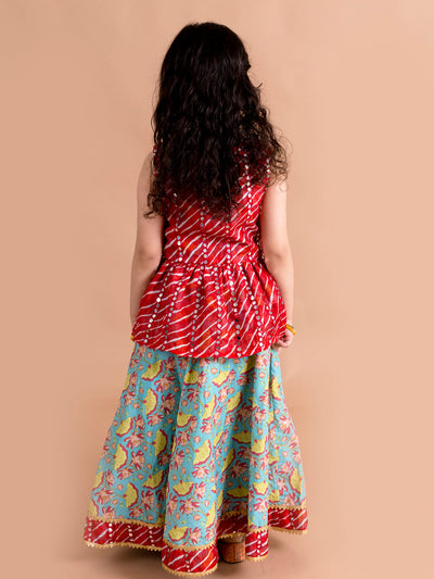 Girls Green & Pink Printed Ready to Wear Lehenga CholiGirls Green & Pink Printed Ready to Wear Lehenga Choli (L-Greenlotus)