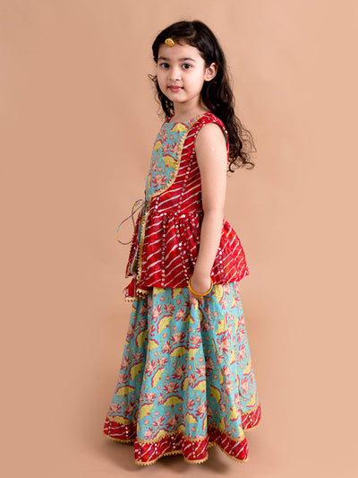 Girls Green & Pink Printed Ready to Wear Lehenga CholiGirls Green & Pink Printed Ready to Wear Lehenga Choli (L-Greenlotus)