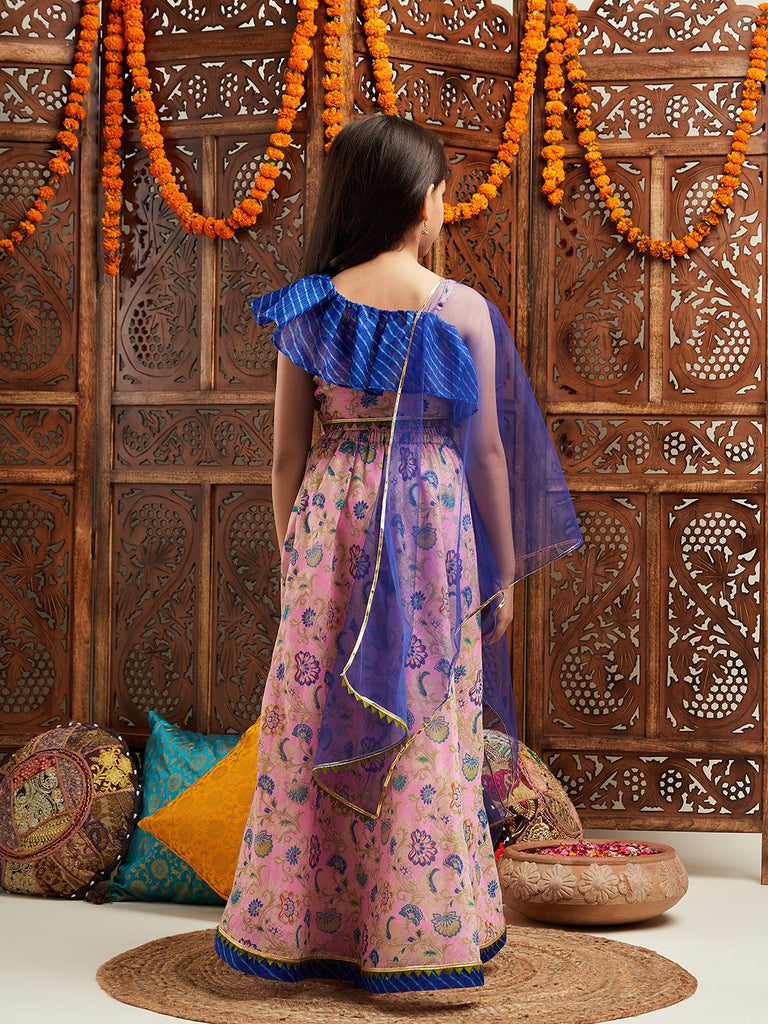 Pspeaches Girls Printed Ready to Wear Lehenga & Blouse With Dupatta (L-LTPURPLEFLORAL)