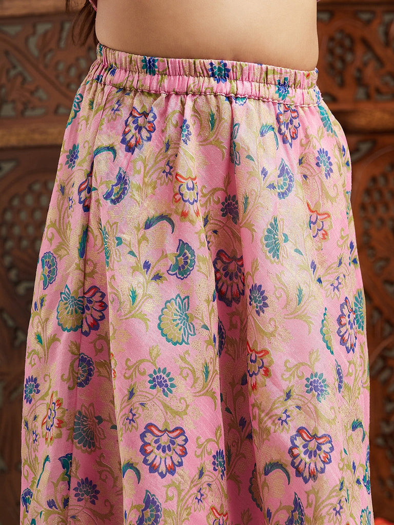 Pspeaches Girls Printed Ready to Wear Lehenga & Blouse With Dupatta (L-LTPURPLEFLORAL)