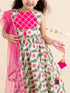 Girls Off White & Pink Printed Ready to Wear Lehenga & Blouse With Dupatta (L-Lotus)
