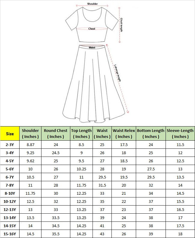 Pspeaches Girls Magenta & Green Printed Cotton Flared Lehenga & Blouse with Dupatta (SKU-L-MagentaGreenfoil)