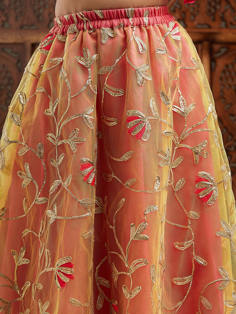 Pspeaches Girls Gotta Patti Ready to Wear Lehenga With Blouse & Dupatta (L-MAGENTAGREENGOTA)