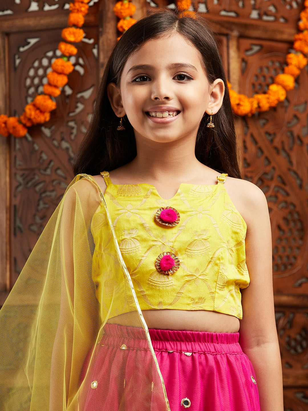Pspeaches Girls Woven Design Ready to Wear Lehenga With Blouse & Dupatta (L-MAGENTAMIRROR)