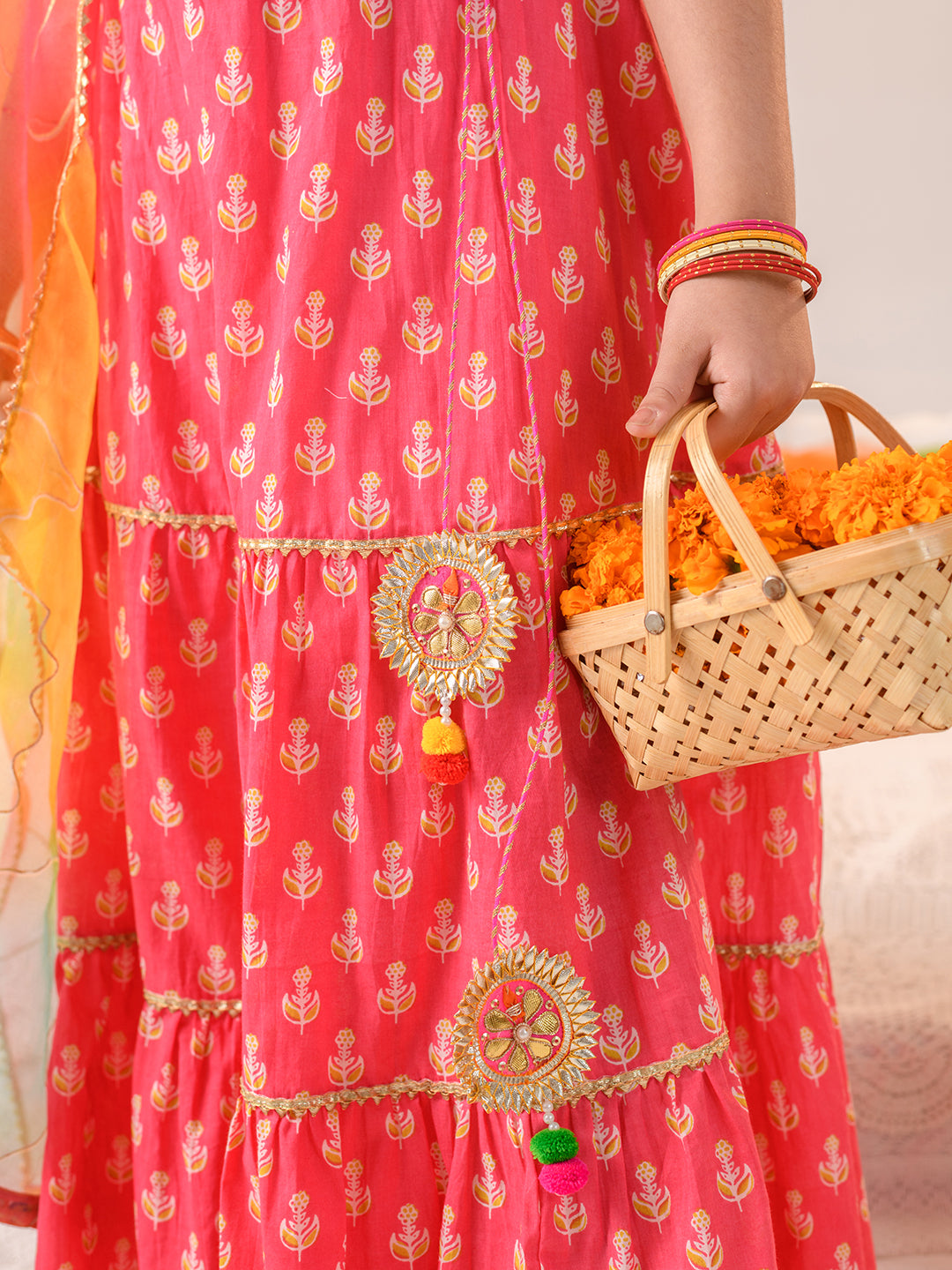 Girls Embellished Mirror Work Ready to Wear Lehenga Choli With Dupatta (L-MAGENTAOFFWHITE)