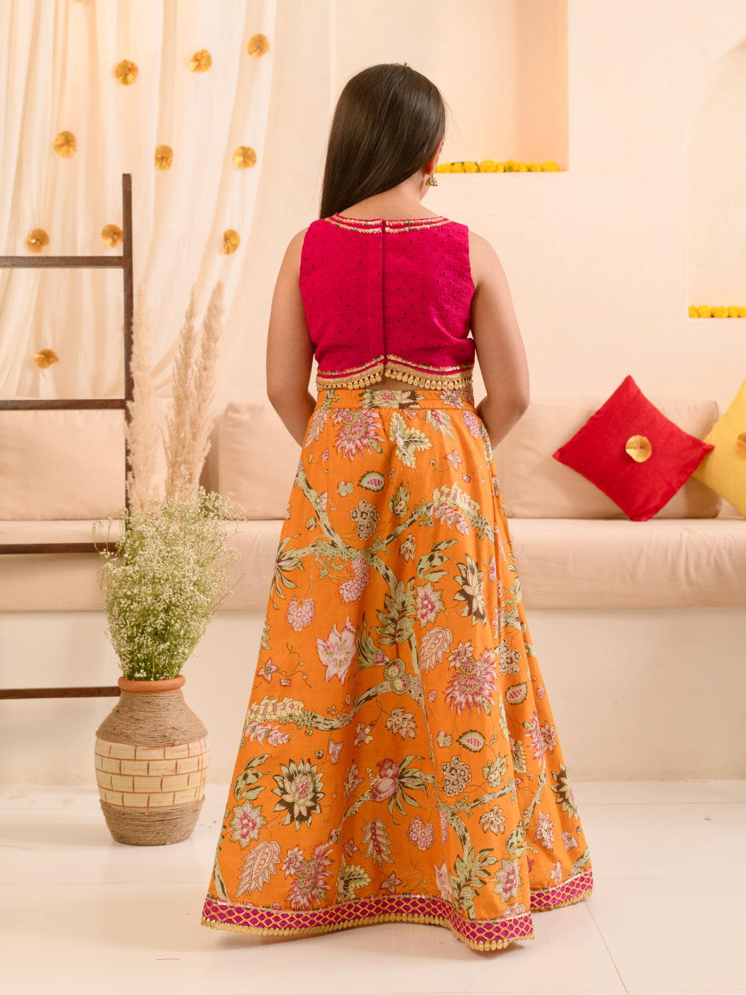 Girls Printed Ready To Wear Lehenga Choli With Dupatta (L-MAGENTASCHIFFLY)