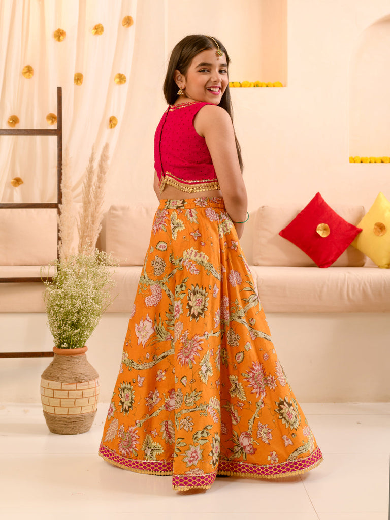 Girls Printed Ready To Wear Lehenga Choli With Dupatta (L-MAGENTASCHIFFLY)