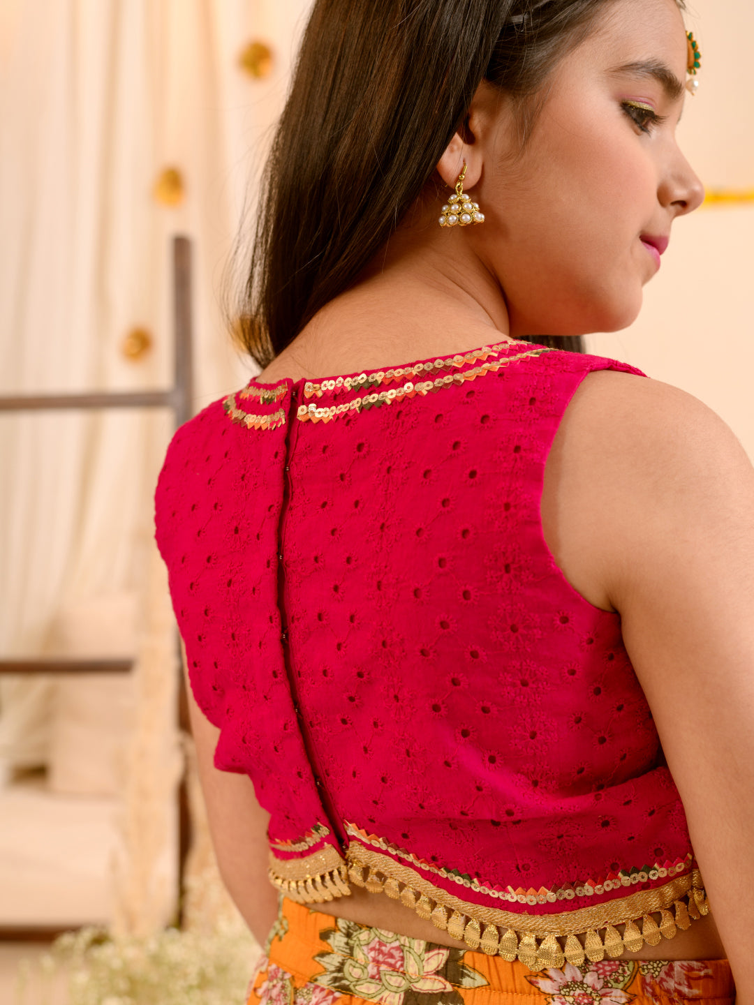 Girls Printed Ready To Wear Lehenga Choli With Dupatta (L-MAGENTASCHIFFLY)