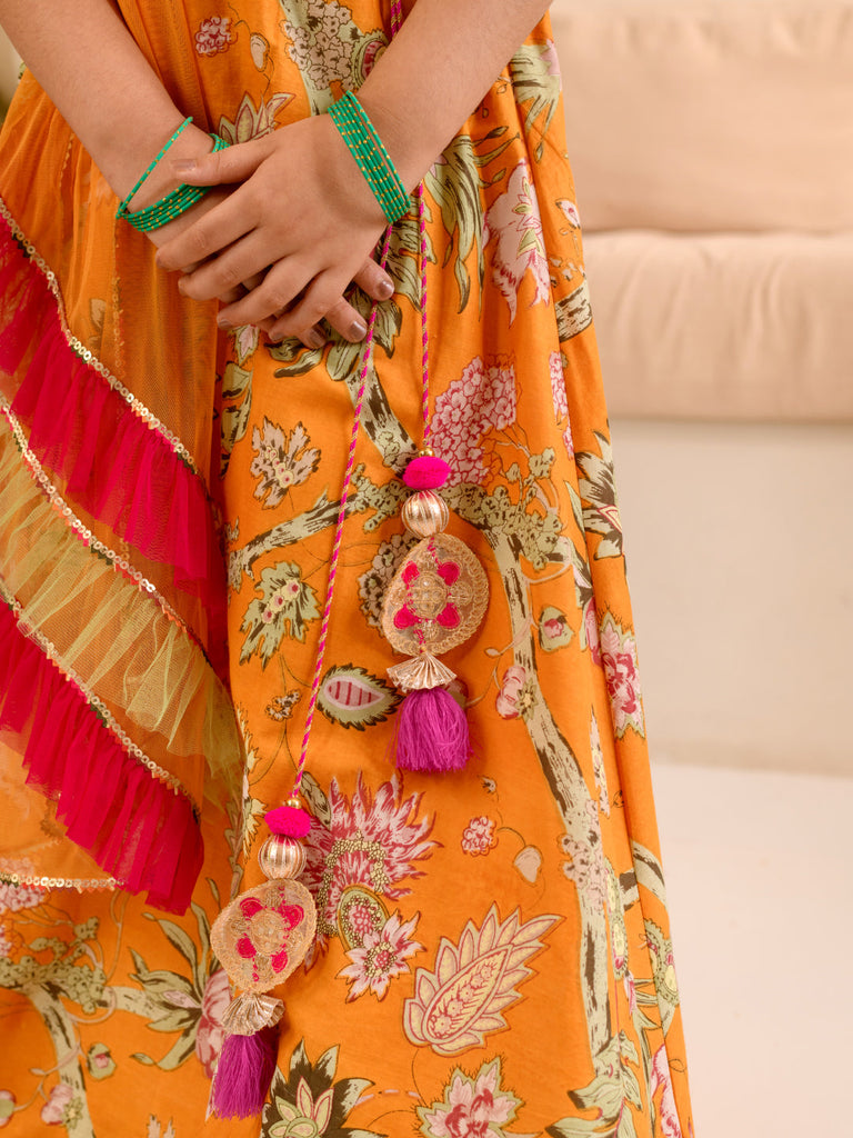 Girls Printed Ready To Wear Lehenga Choli With Dupatta (L-MAGENTASCHIFFLY)