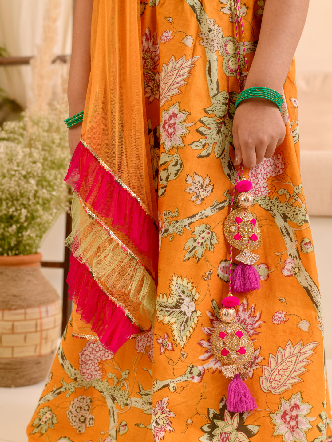 Girls Printed Ready To Wear Lehenga Choli With Dupatta (L-MAGENTASCHIFFLY)
