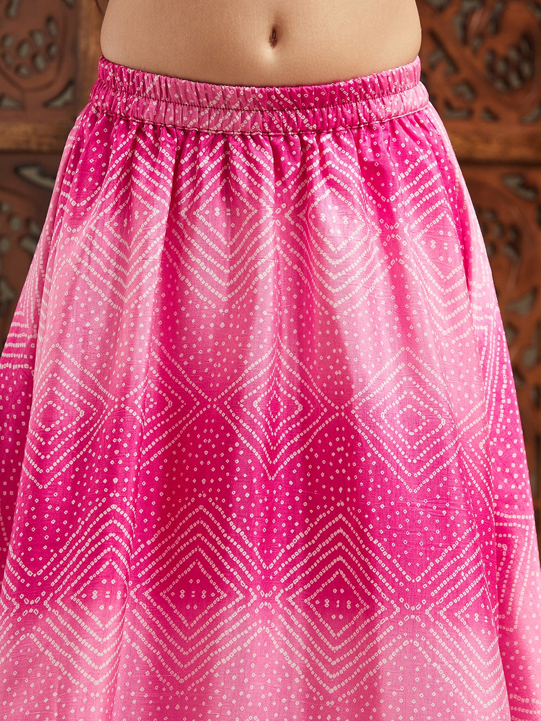 Pspeaches Girls Woven Design Flutter Sleeves Ready to Wear Lehenga & Blouse With Dupatta (L-MAGENTASHADED)