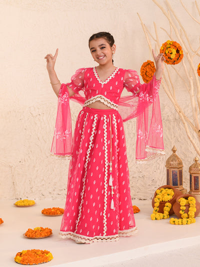 Girls Embroidered Thread Work Ready to Wear Lehenga & Blouse With Dupatta (L-MAGENTAWTBOOTI)