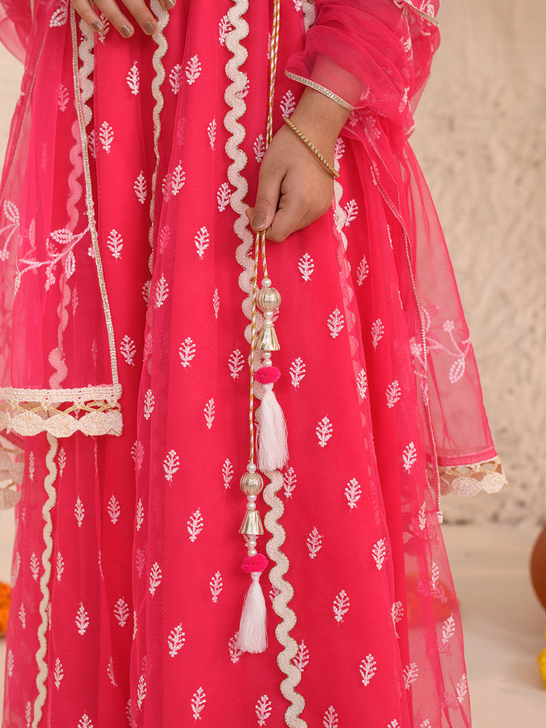Girls Embroidered Thread Work Ready to Wear Lehenga & Blouse With Dupatta (L-MAGENTAWTBOOTI)