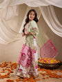 Pspeaches Girls Cotton 3/4th Sleeves Round Neck Gota Pati Embellished Lehenga Choli Set with Dupatta for Girls (L-MAGJAALBOOTA)