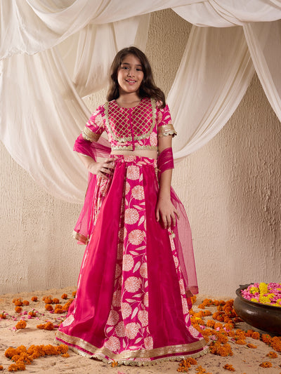 Girls Printed Ready To Wear Lehenga Blouse With Dupatta (L-MGORGANZAPANEL)