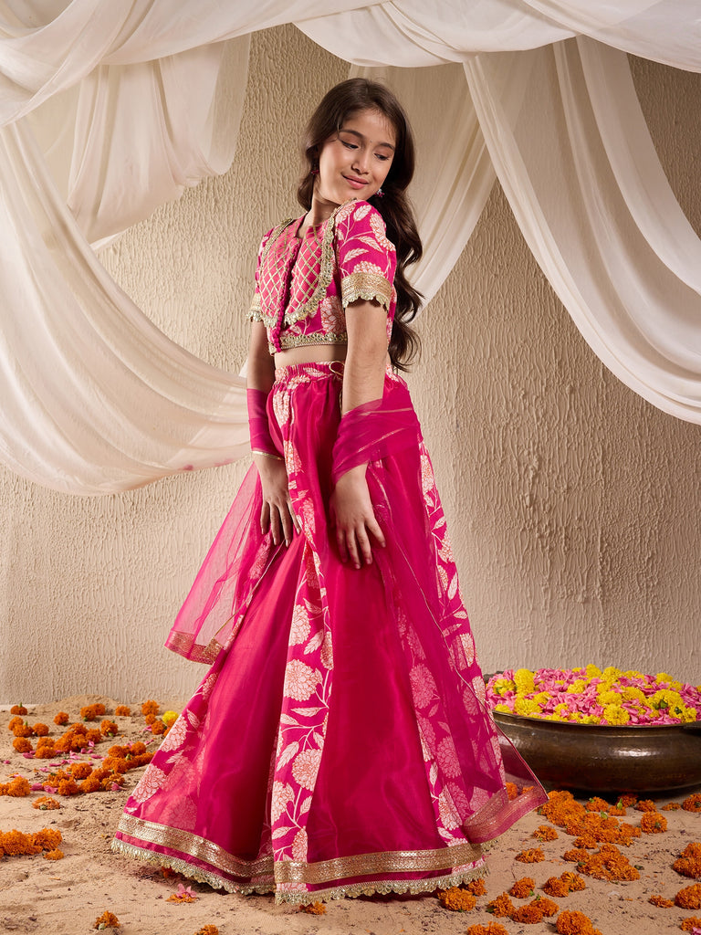 Girls Printed Ready To Wear Lehenga Blouse With Dupatta (L-MGORGANZAPANEL)