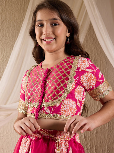 Girls Printed Ready To Wear Lehenga Blouse With Dupatta (L-MGORGANZAPANEL)