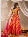 Pspeaches Girls Cotton Blend Sleeveless Round Neck Gota Pati Embellished Lehenga Choli Set with Dupatta for Girls (L-MULTIKOTAFOIL)