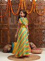 Pspeaches Girls Printed Cap Sleeves Ready to Wear Lehenga & Blouse With Dupatta (L-MULTILEHERIYA)