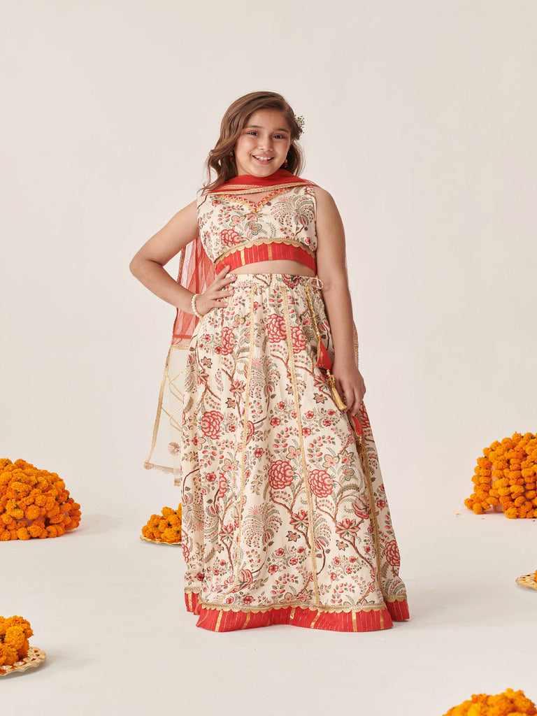 Girls Printed Ready To Wear Lehenga Blouse With Dupatta (L-MUSLINFLORAL)