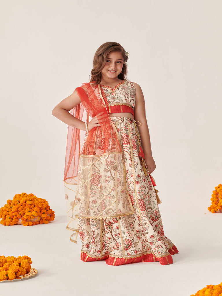 Girls Printed Ready To Wear Lehenga Blouse With Dupatta (L-MUSLINFLORAL)