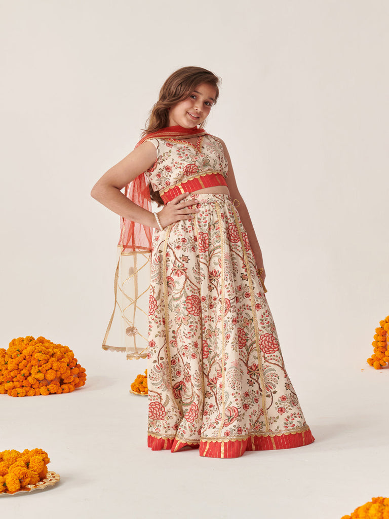 Girls Printed Ready To Wear Lehenga Blouse With Dupatta (L-MUSLINFLORAL)