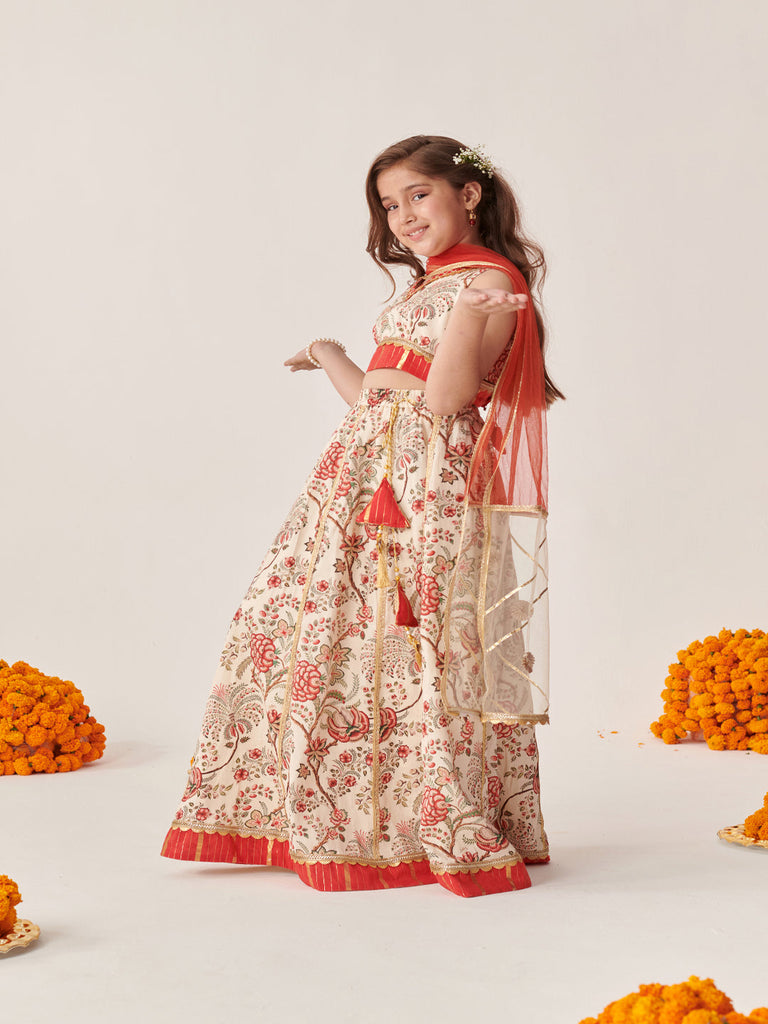 Girls Printed Ready To Wear Lehenga Blouse With Dupatta (L-MUSLINFLORAL)