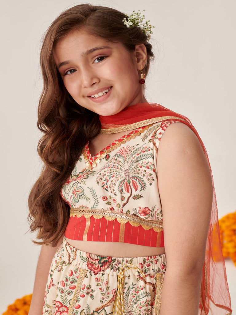 Girls Printed Ready To Wear Lehenga Blouse With Dupatta (L-MUSLINFLORAL)