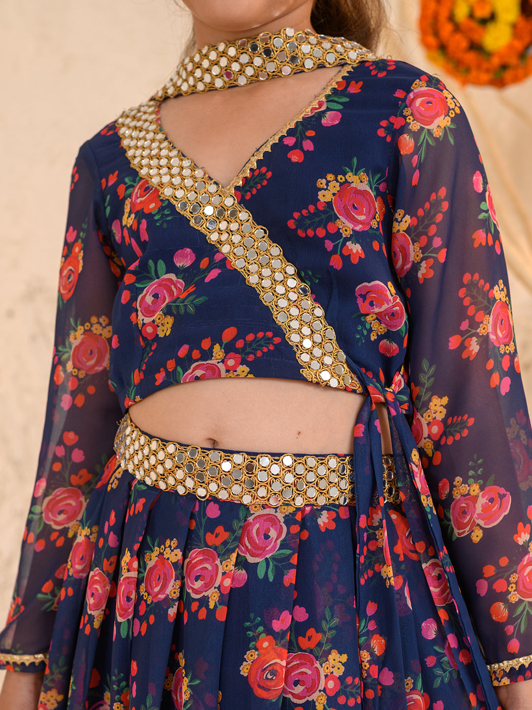 Girls Printed Ready to Wear Lehenga & Blouse With Dupatta (L-NAVYMULTI)