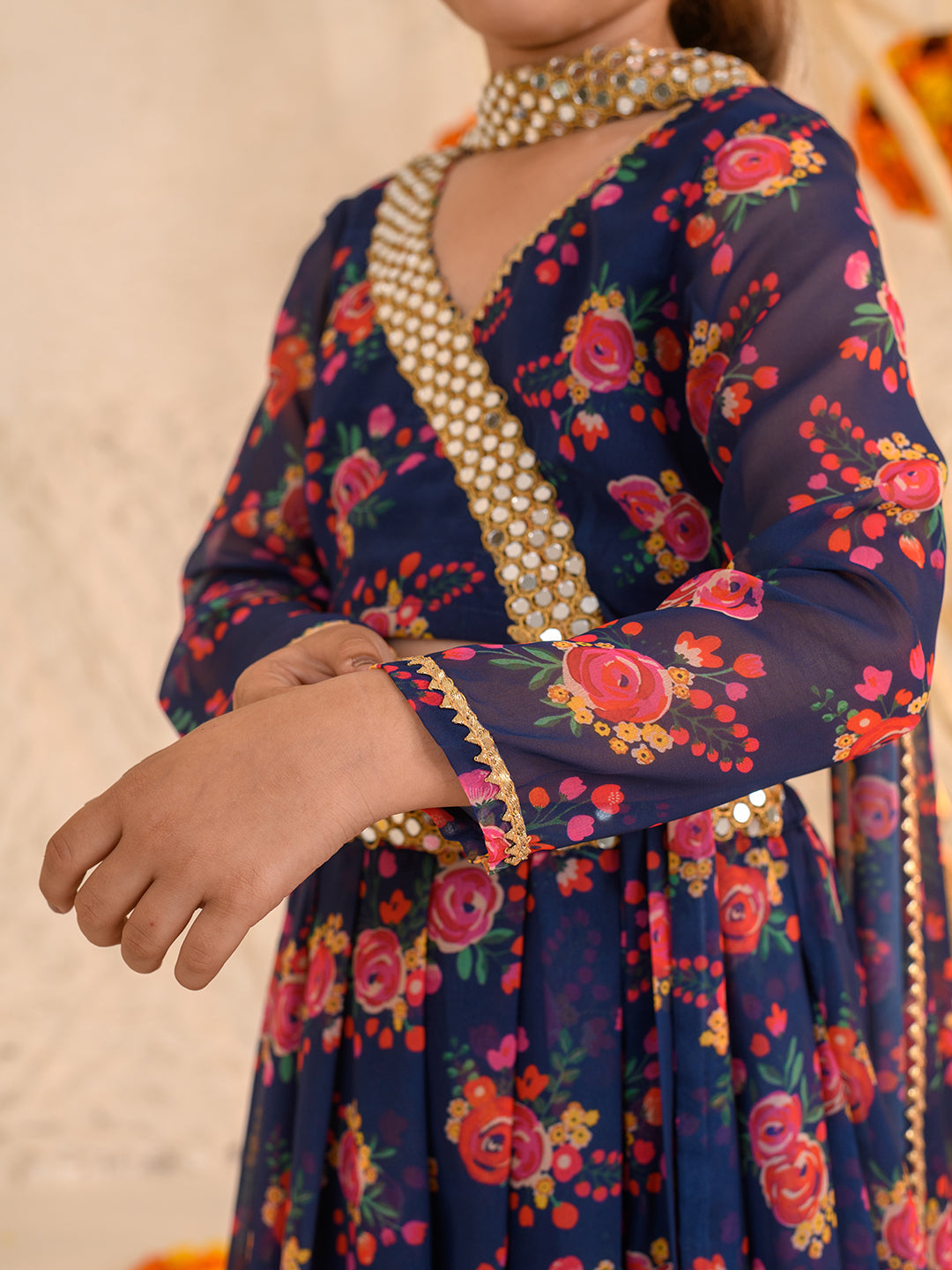 Girls Printed Ready to Wear Lehenga & Blouse With Dupatta (L-NAVYMULTI)