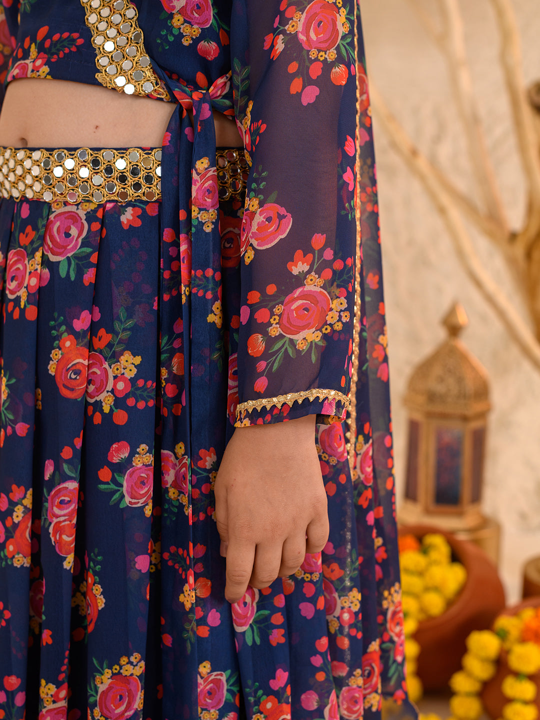 Girls Printed Ready to Wear Lehenga & Blouse With Dupatta (L-NAVYMULTI)