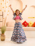Girls Floral Printed Striped Ready to Wear Lehenga Choli With Waist Coat (L-NAVYPINKJAAL)