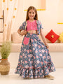Girls Floral Printed Striped Ready to Wear Lehenga Choli With Waist Coat (L-NAVYPINKJAAL)