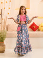 Girls Floral Printed Striped Ready to Wear Lehenga Choli With Waist Coat (L-NAVYPINKJAAL)
