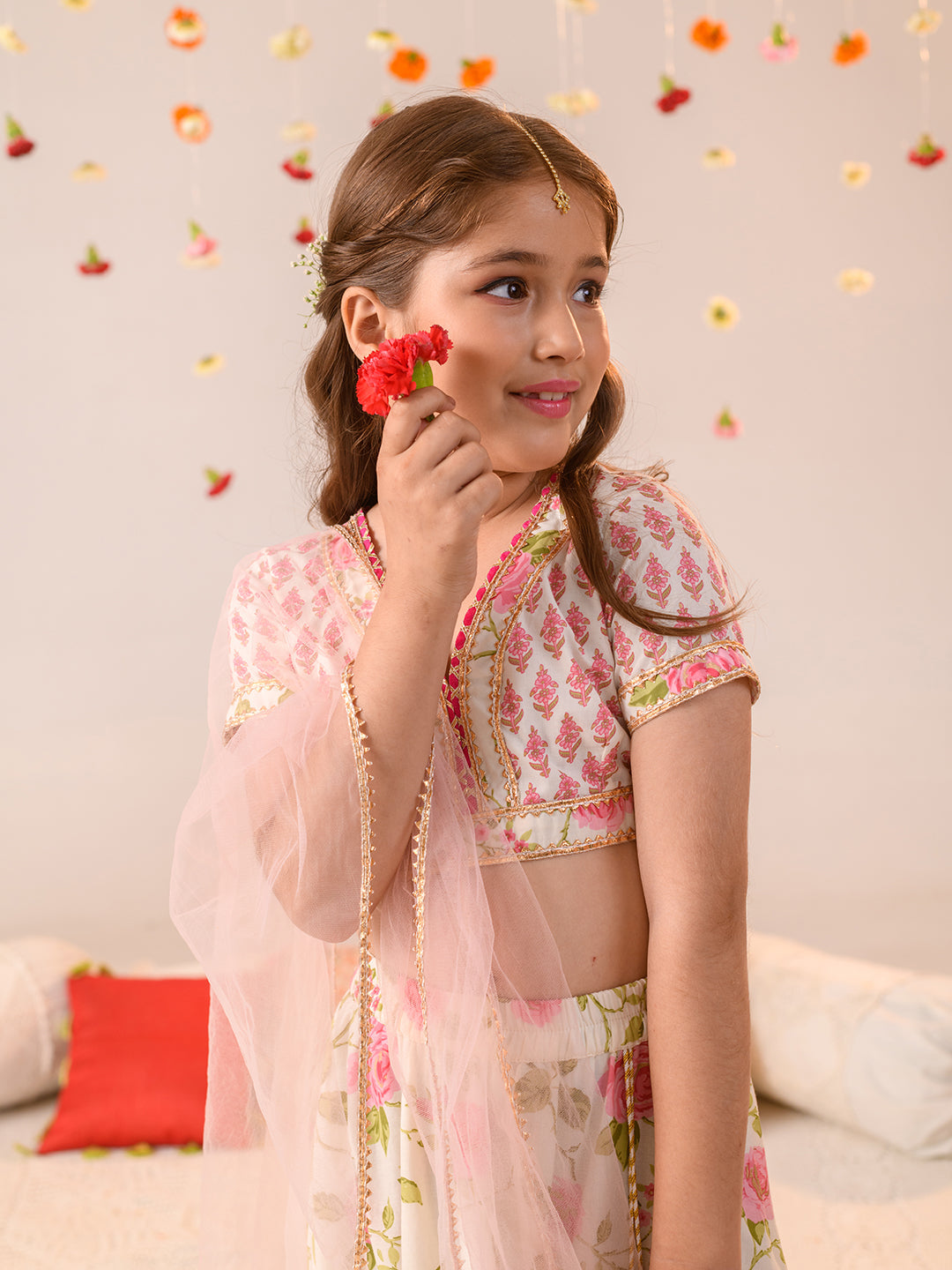 Girls Printed Ready to Wear Lehenga & Blouse With Dupatta (L-OFFWHITEPINKBOOTI)