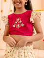 Girls Embroidered Thread Work Ready to Wear Lehenga & Blouse With Dupatta (L-OFFWHITEPINKSCHIFFLY)