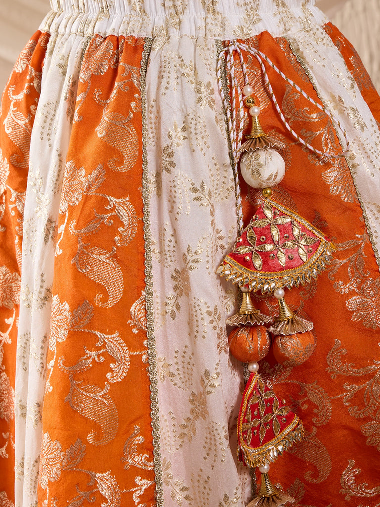 Girls Printed Ready To Wear Lehenga & Blouse With Dupatta (L-ORANGEBROCADE)