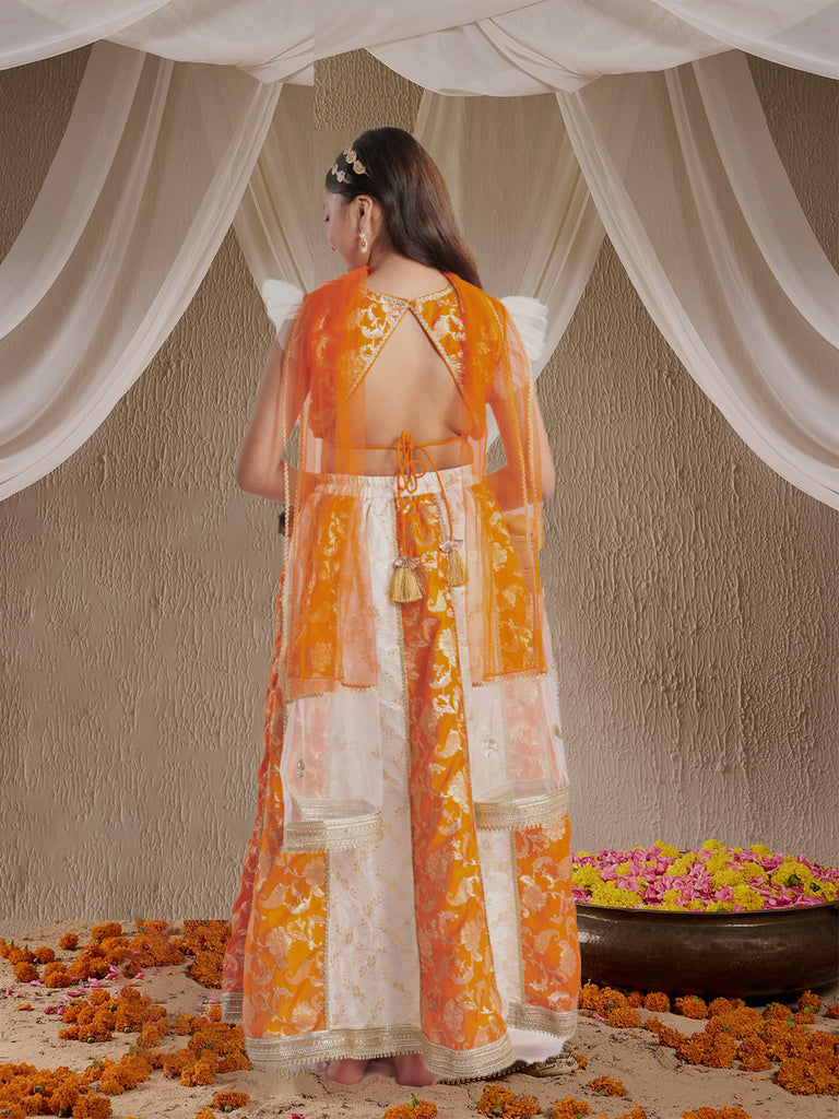 Girls Printed Ready To Wear Lehenga & Blouse With Dupatta (L-ORANGEBROCADE)