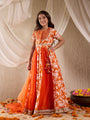 Girls Printed Ready To Wear Lehenga Blouse With Dupatta (L-ORANGEFLORAL)