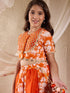 Girls Printed Ready To Wear Lehenga Blouse With Dupatta (L-ORANGEFLORAL)