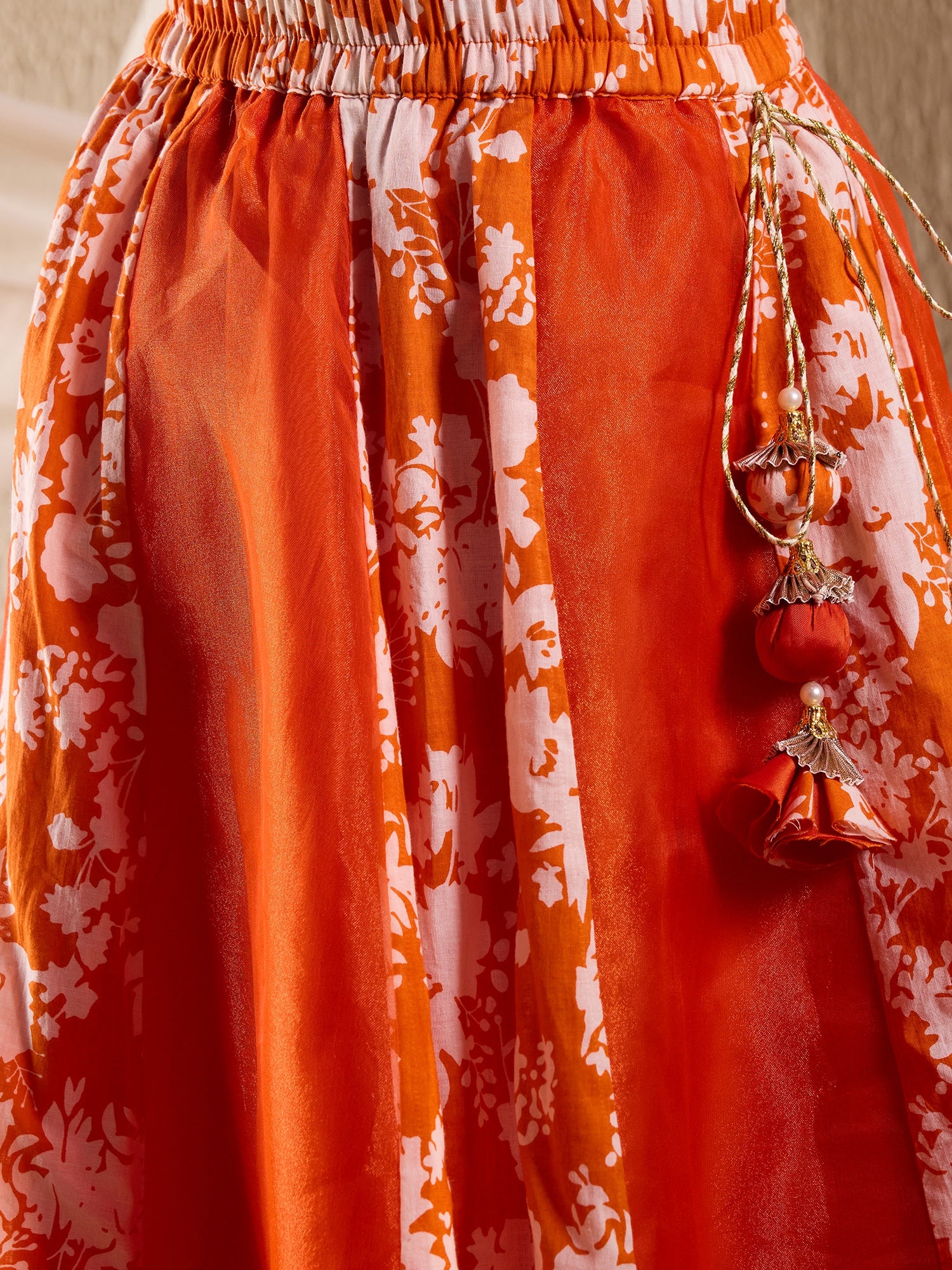Girls Printed Ready To Wear Lehenga Blouse With Dupatta (L-ORANGEFLORAL)