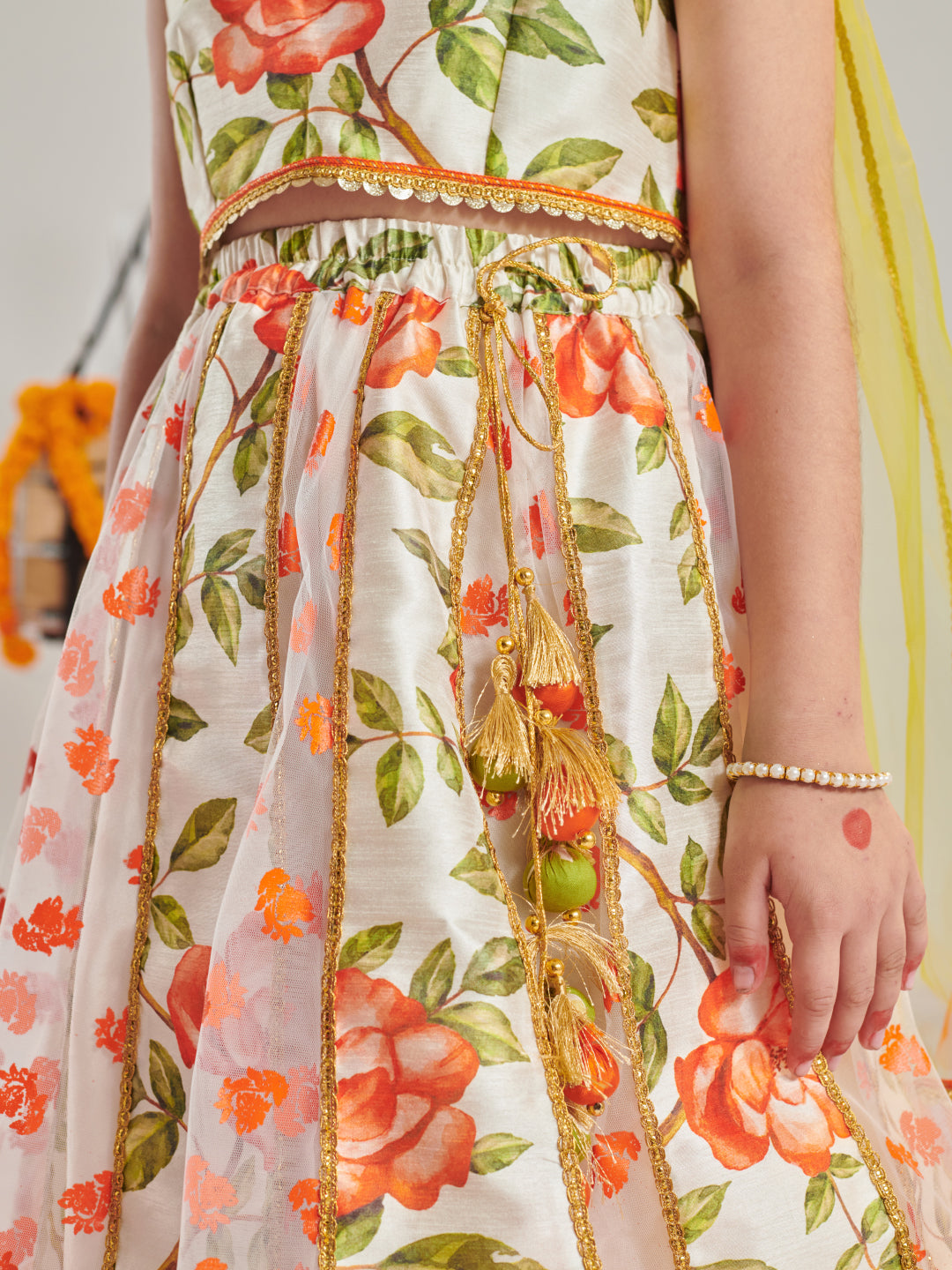 Girls Printed Ready To Wear Lehenga & Blouse With Dupatta (L-ORANGERUBBERPRINT)