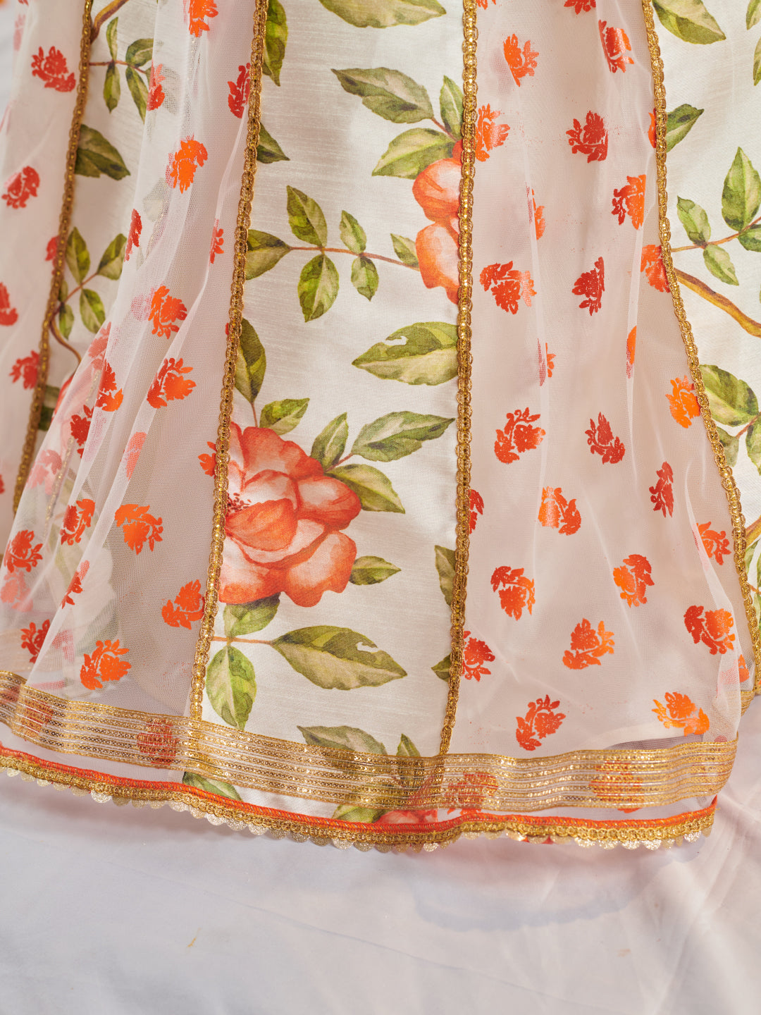 Girls Printed Ready To Wear Lehenga & Blouse With Dupatta (L-ORANGERUBBERPRINT)