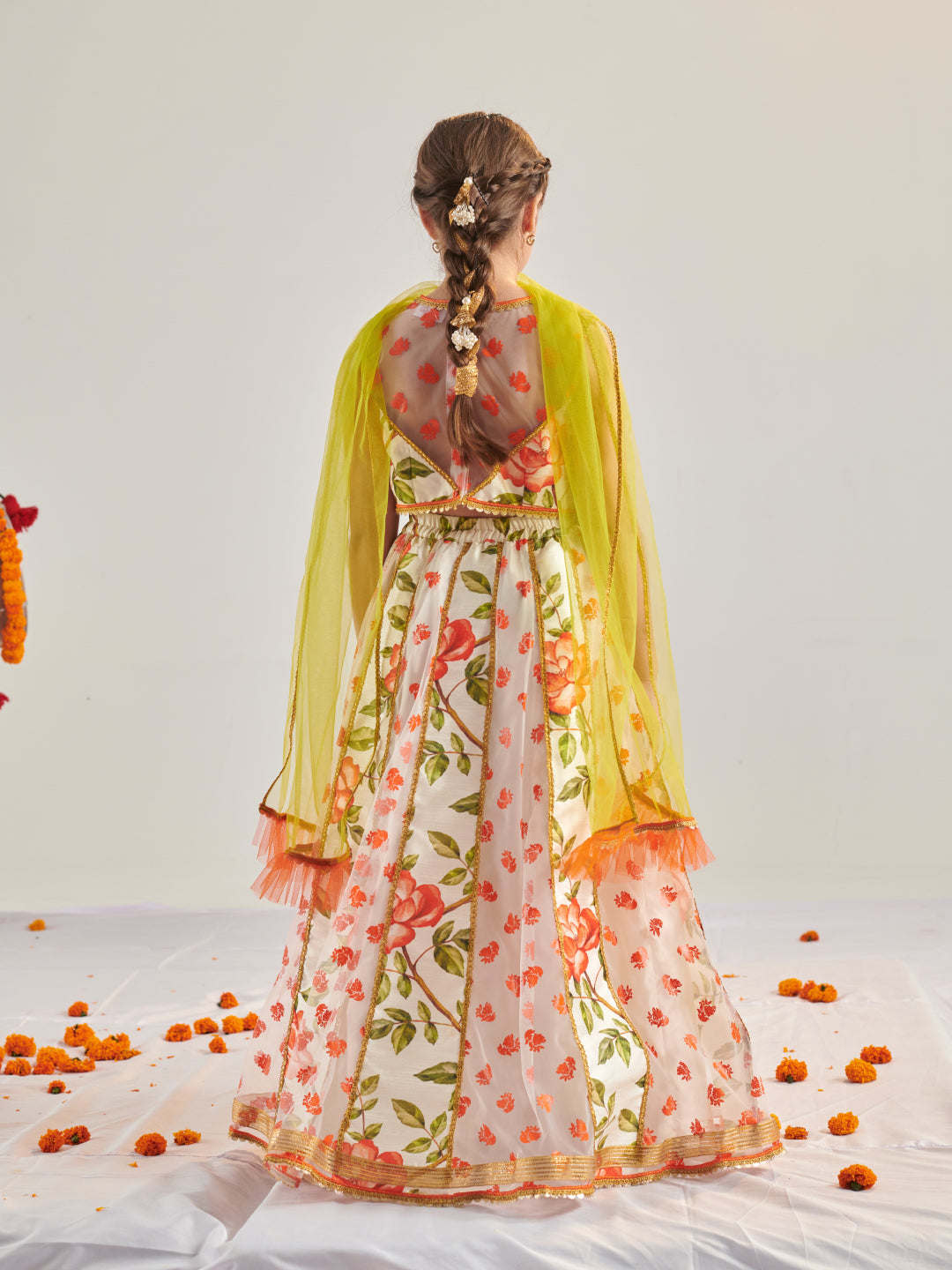 Girls Printed Ready To Wear Lehenga & Blouse With Dupatta (L-ORANGERUBBERPRINT)