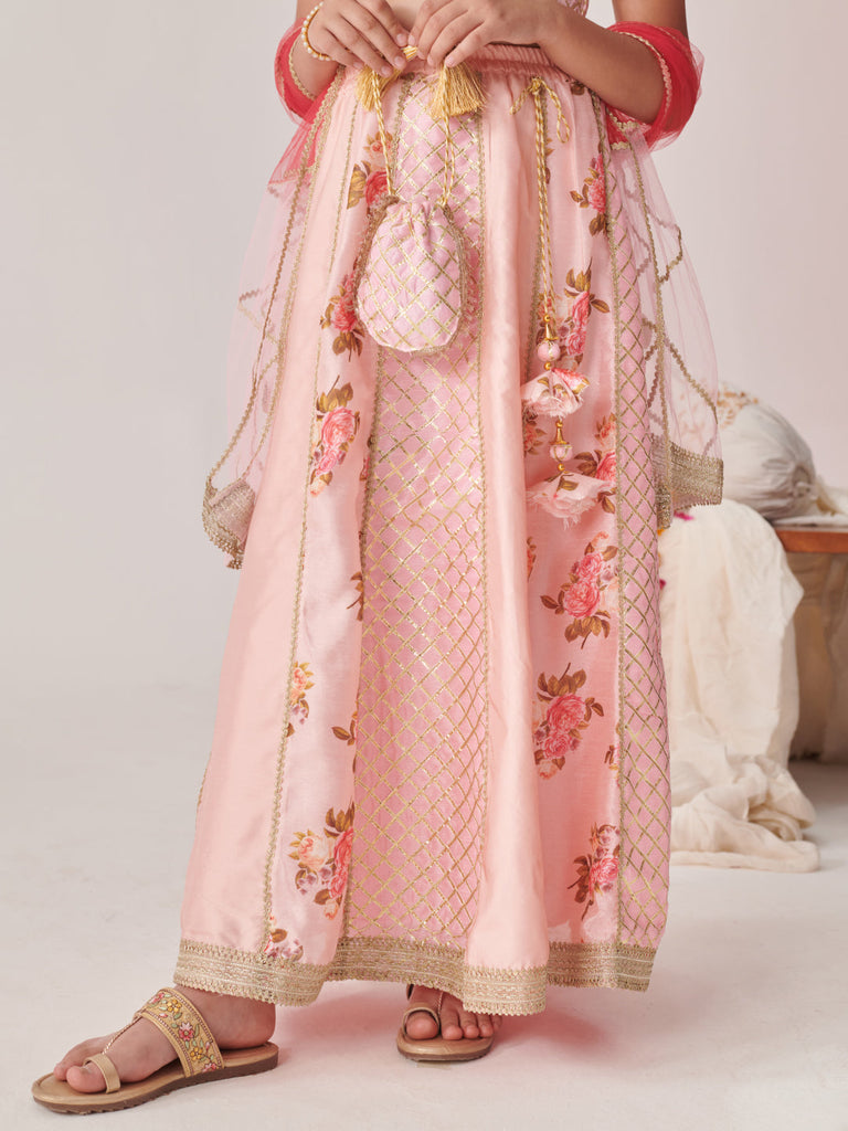 Girls Printed Ready To Wear Lehenga Blouse With Dupatta (L-PEACHDUPIONGOTA)