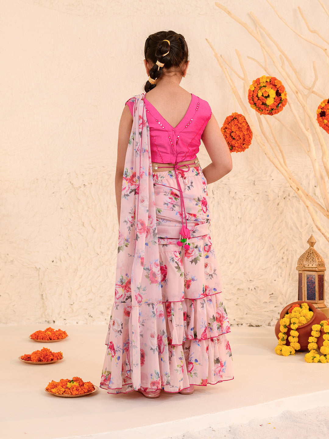 Girls Printed Ready to Wear Lehenga Choli (L-PEACHROSE)